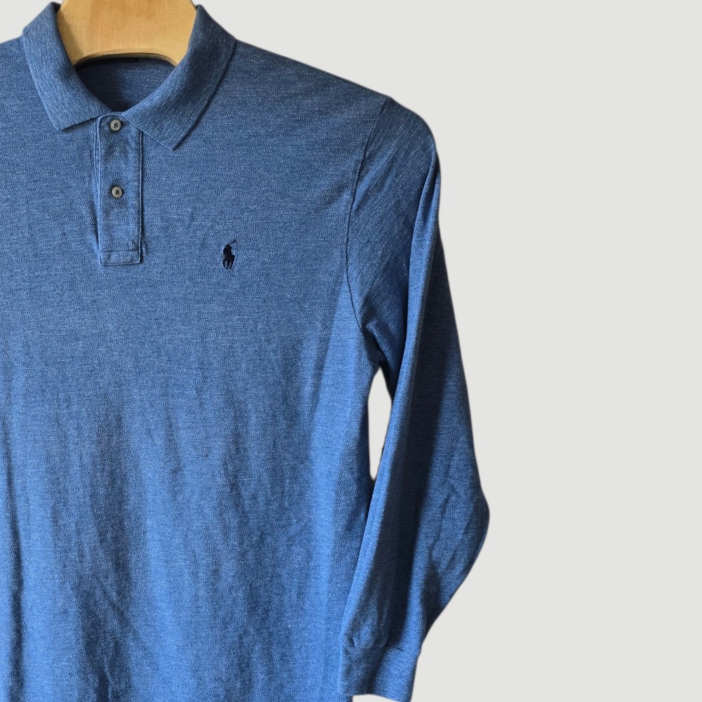 Polo Ralph Lauren Mens Long Sleeve Polo Shirt Blue Heathered XL